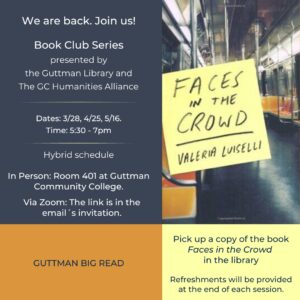 Flyer for Book Club Series presented by Guttman library and the GC Humanities Alliance.